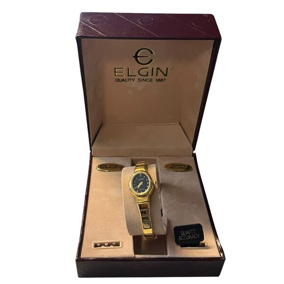 Elgin Ladies Quartz Watch Gold Tone Black Dial EJ192-048 NIB w/new battery - Picture 2 of 15